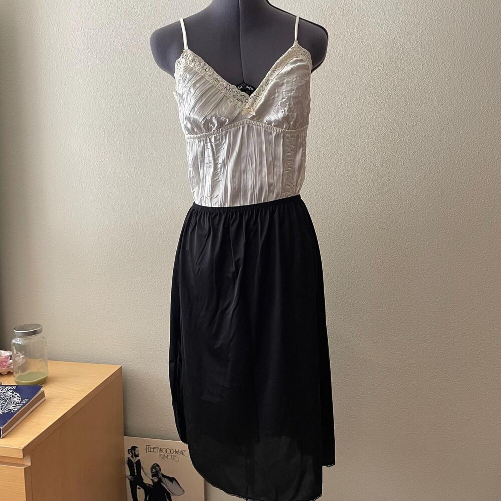 90s Vintage Black Slip Midi Skirt dark romantic coquette witchy goth twee